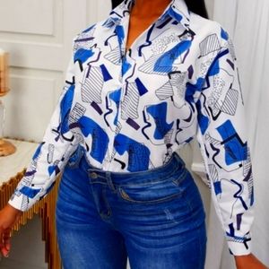 Geometric Print Patchwork  Blouse